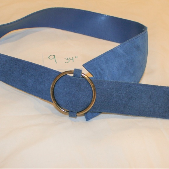 ?80s Cobolt Blue Suede Genuine Asymmetrical Leather Vintage Belt 24- 30\